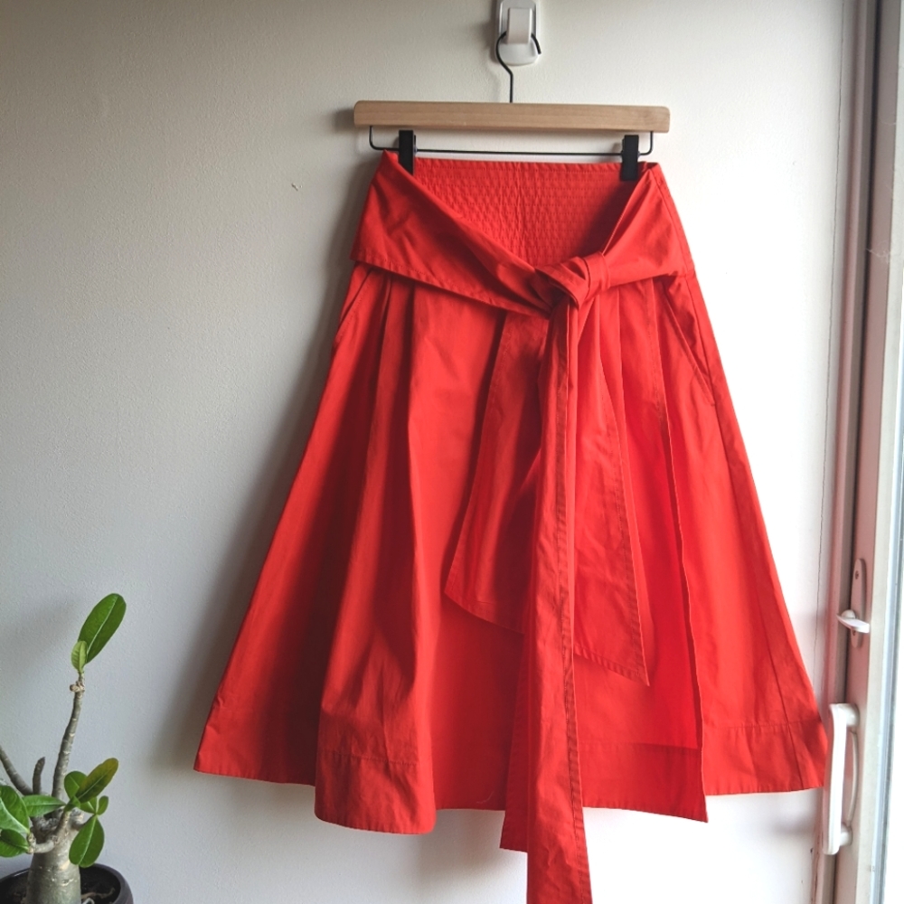 Tory Burch Bright Red Cotton Midi Skirt